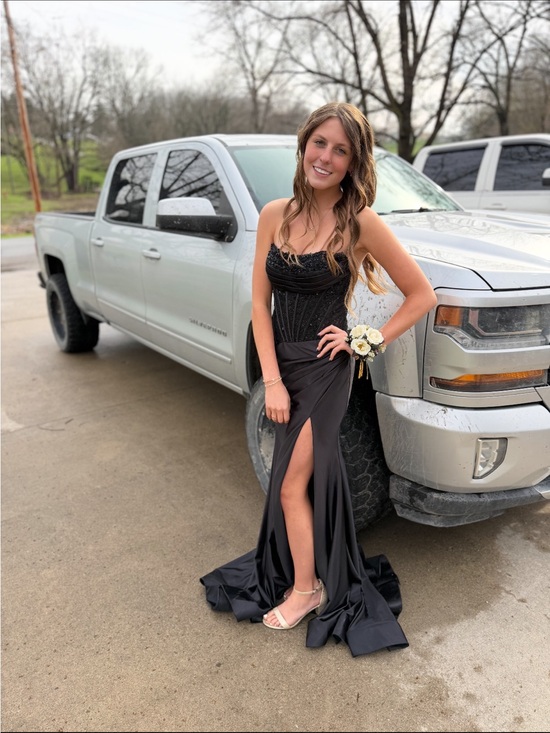 Sherri Hill Dresses & Skirts - Sherri Hill Black Beaded Backless Evening Gown with Thigh Slit
